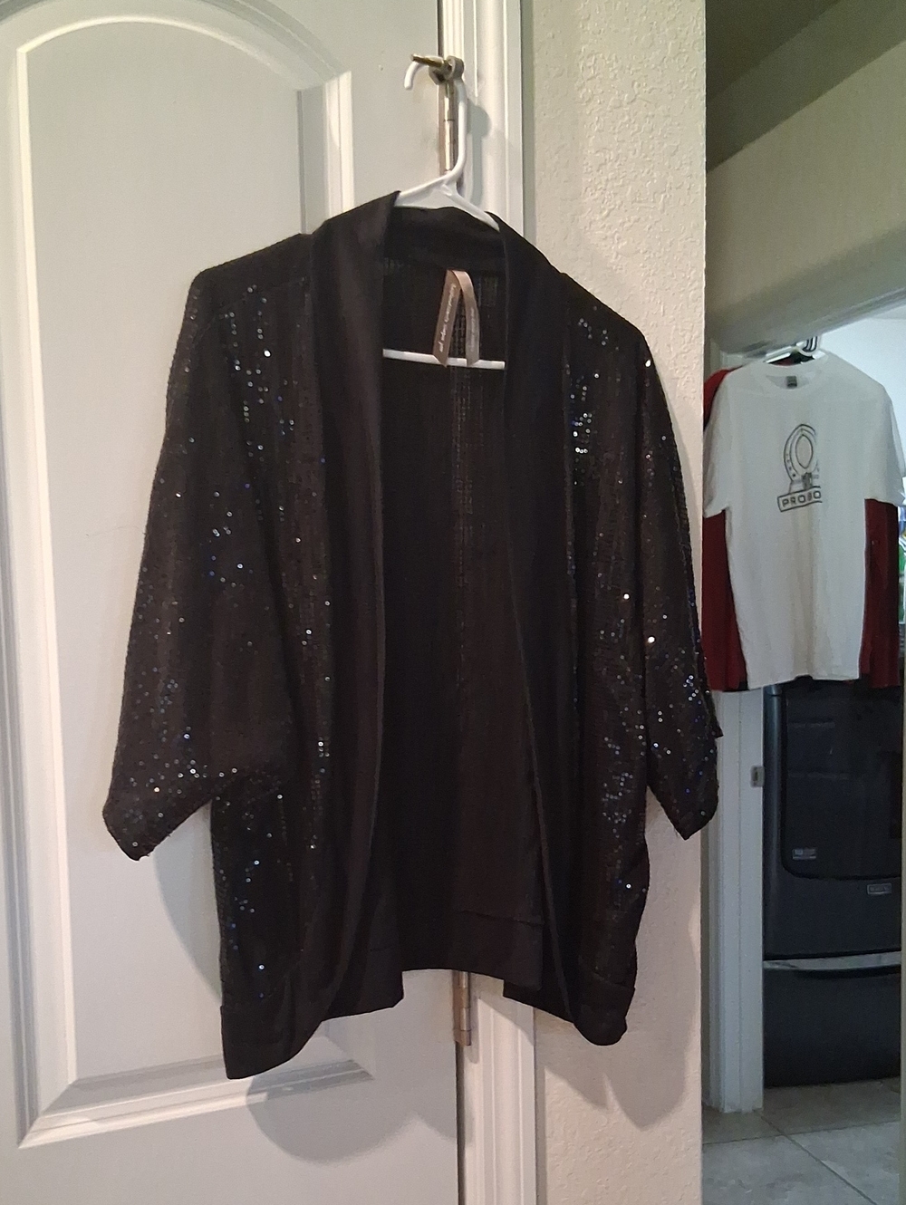 Black Sequin Open-Front Jacket